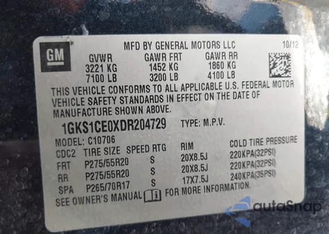 2013 GMC Yukon Slt from USA, damaged, VIN 1GKS1CE0XDR204729